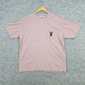 Playboy by PacSun‎ Mauve Pocket Tee T-Shirt Size L Embroidered Logo PINHOLES